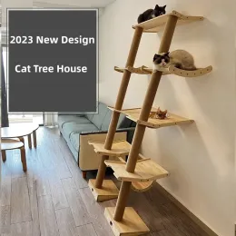 Scratchers Multilevel Cat Tree House Wood Cat Tower Condo med Cat Scratching Poster Cat Beds Pet Supplies Cat Climbing Frame Toys