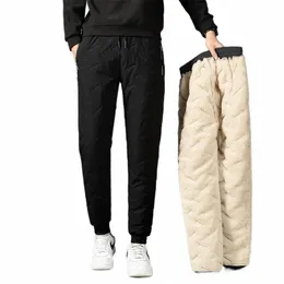 Lambswool Calças masculinas quentes Engrossar calças de camada dupla cott pad Down Pants Casual Sports Plus Size Fleece outdoor sweatpant j7ZL #