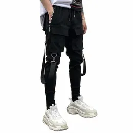 Fi Slim-Fit Pants Men Streetwear Ribb Harajuku Black Cargo Pants for Men Disual Techwear Showging Japan Kpop ذكر 60JM#