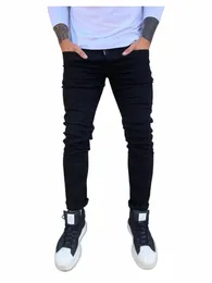 Fi Skinny W Solid Jeans Men StreetスタイルビンテージカジュアルフィットペンシルデニムパンツホットセールデニムズボンメンズV5VC＃