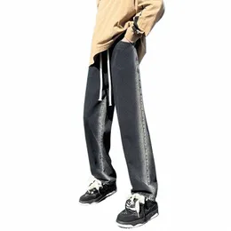 American Street Hip-Hop Men's Jeans Y2K Gradient Black Loose Ben Ben Pants Spring and Autumn Elastic Midje Casual Pants K6ye#
