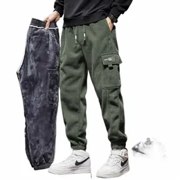 men's Fleece Corduroy Cargo Harem Pants Winter Thickened Warm Loose Streetwear Joggers Trousers Sweatpants ArmyGreen Black o7l5#