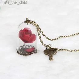 Chokers Vintage Red Rose Dry Flower Glass Bottle Pendant Summer Beach Style Beauty Beast Necklace Classic Jewelry AccessoriesC24326