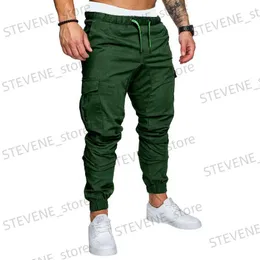 Mäns byxor Spring och Autumn Mens Workwear Pants Strt Sports Jogging Multi Pocket Solid Color Woven Pants Casual Fashion Slim Fit Pants T240326