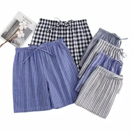 Summer Men Sleep Bottoms 100% Cott Cott Pajama Shorts Męskie spodnie do snu Mężczyzny Domowe szorty w paski szorty m6gd#