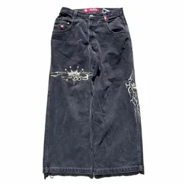 jnco Letter Embroidery Baggy Jeans Hip Hop Mid Waist Straight Wide Leg Denim Pants Goth Casual Streetwear Trousers Men Clothing j9TA#