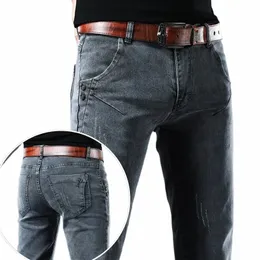 Roupas de marca Homens Jeans Cinza Elasticidade Slim Skinny Busin Casual Clássico Editi Tipo Confortável Masculino Calças Jeans b5Vs #