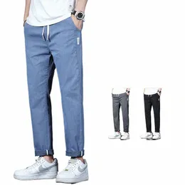 Högkvalitativ märke Summer Stretch Cott Hole Men's Ankle Length Jeans Thin Streetwear Design Denim Pants Korea Casual Trousers 21xd#