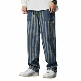 Jeans dritti a righe da uomo Ins Trend Pantaloni larghi in denim con tasche larghe a gamba larga Primavera Estate Casual Fi All-Match Jeans Y4Y8 #