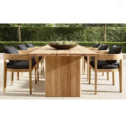 Conjunto de mesa e cadeira de jantar externa de madeira maciça de teca com design moderno para acampamento