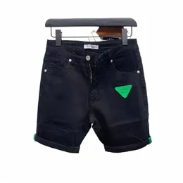 Neue Ankunft Koreanische Stil Kleidung Cowboy Luxus männer Slim Denim Jeans für Sommer Fi 2023 Schwarz Leder Patch Jeans shorts Z7EI #