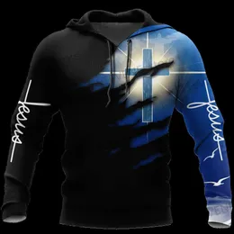 Herrtröjor tröjor Christian Jesus Mens hoodie 3d tryck harajuku kläder mode hooded tröja casual pullover strtwear ny överdimensionerad jacka t240326