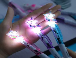 Unicórnio dos desenhos animados caneta de luz luzes led sílica cabeça gel caneta esferográfica brilhante estudante papelaria escola escrita presente suprimentos gd11511569