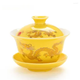 Conjuntos de chá Tradições Chinesas Gai Wan Conjunto de Chá Osso China Dehua Gaiwan Pote de Porcelana para Viagens Chaleira Bonita e Fácil