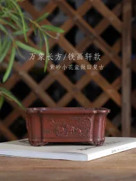 Planters Purple Sand Rectangle Elephant Carved Bonsai Pot Tradition China Carved Succulents Garden Decoration