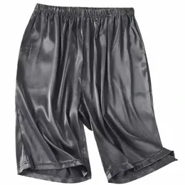 Seide Männer Pyjamas Shorts Pyjamas Bottoms Nachtwäsche Hause Sommer Schlaf Nachtwäsche Feste Kurze Satin Bequeme Boxer d61p #