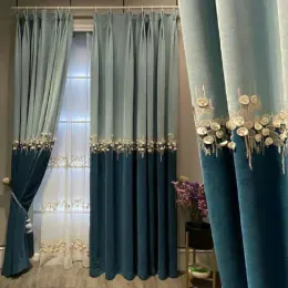 Gardiner ljus lyxiga sömlösa stitchar gardiner för vardagsrum sovrum amerikansk pastoral stil gardin fönster behandling hem dekoration