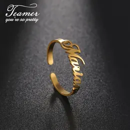 Teamer Custom Name Rings Adjustable Gold Color Stainless Steel Personalized Ring Jewelry Women Men Family Rings Jewelry Gift 240315