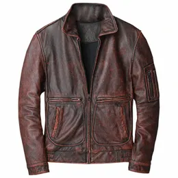 유럽 ​​표준 S-5XL Aviator Mens Cowhide Jacket Bomber Cow Leather Coats 자동차 스타일 플러스 스트리트 스타일 오버 코트 x6dp#