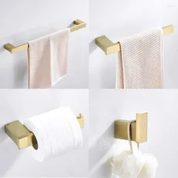 Bath Accessory Set Burshed Gold Bathroom Accessories 4 Piece Towel Bar Paper Holder Robe Hook Ring Hardware