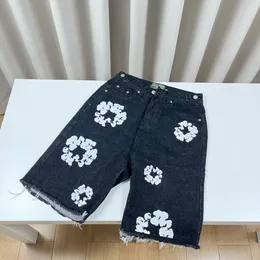 Herren-Designer-Denim-Jeans-Shorts, schwarze Herren-Jeans, lässige kurze Jeans, kurze Hose, Kranzdruck, Herren-Street-Hip-Hop-Shorts