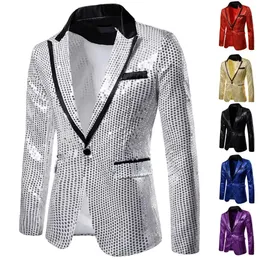 Mens Jacket Circular Sequin Boutique Casual Mens Jacket Wedding Stage Performance Bar Nightclub Host Street Artist Mens Suit 240326