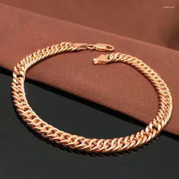 Link Bracelets Plastering 14K Russian 585 Purple Gold Bracelet For Men And Women Of The Same Style Plate Chain Color Rose Gift Couple