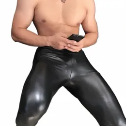 Pantaloni di pelle elastica in vita da uomo New Fi di alta qualità Pantaloni in pelle nera PU Leggings Wetlook Collant sexy Bar Performance S-4XL s8jc #