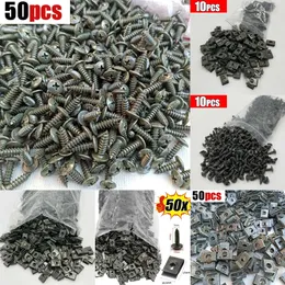 Yeni 10-50pcs araba kendi kendine dokunma klip U-tipi metal klips Motosiklet Scooter Anti-Rasta toka bağlantı elemanı vidalı taban