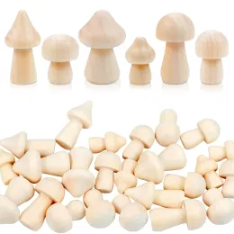 Crafts 36Pcs Unfinished Cute Wood Mushrooms 6 Size Natural Plain Unpainted Wooden Mini Mushrooms Figurines for DIY Art Crafts Projects