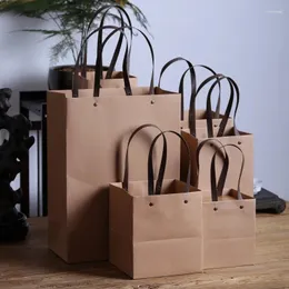Gift Wrap 500pcs/Lot Custom Thickened Square Bottom Kraft Paper Bag For Shopping Portable Fruit Packaging Flowering