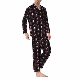 pyjamas män snigelälskare rum sömnkläder söt djurtryck 2 stycken casual pyjama set lg-ärmas söt mjuk överdimensionerad hemdräkt j4rz#