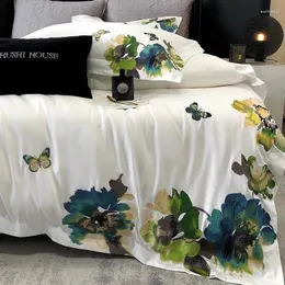 مجموعات الفراش 1000TC زهور القطن المصرية مجموعة التطريز الفاخرة الحبر الصينية الطراز لحاف السرير أغطية السرير