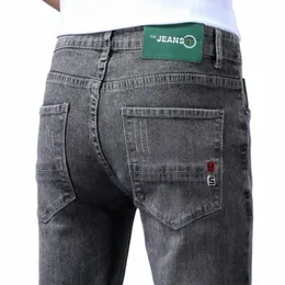 2024 New Denim Jeans Slim Fi Sprend Fi Spring Summer Gray Black Brand Pants for Men Y6XB#