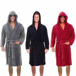 Erkekler Peluş Nightwear kapüşonlu pijama bornoz uzatılmış şal pazen bornoz ev kıyafetleri lg kollu bornoz yumuşak sıcak kimo robe t5rg#