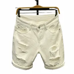 Summer White Black Khaki Men strappati jeans dritti sciolti corti hip hop bermuda buchi casual denim shorts i6lj#