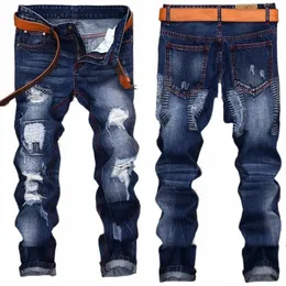 avancerade jeanshål förstörda design plus storlek all-match europeiska män denim förstörda hålbyxor trend rakt casual märke plus size y9z2#