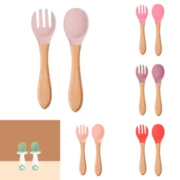 Novo 2 pçs/set utensílios de mesa especiais para crianças que treinam independentemente bebê para comer conjuntos de garfo colher de aço inoxidável