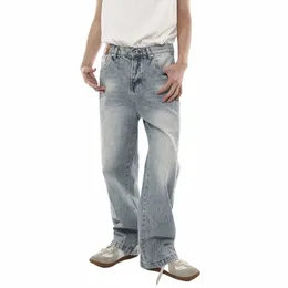 syuhgfa Trend Men's Vintage Jeans Harbor Style Distred Wed Baggy Denin Pant Loose Srteetwear Niche Design Man Trousers 269L#