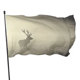 Accessories Grey Deer Flag Forest Wildlife Animal Flags Farmland Lawn Outdoor Decoration Polyester with Brass Buttonhole for Women Men Gifts