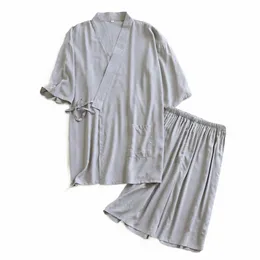 Мужчины Традиционный японский пижамный комплект Cott Robe Pants Kimo Haori Yukata Nightgown Japan Style Soft Gown Sleepwear Obi Outfit S18g #