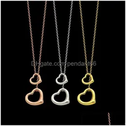 Pendant Necklaces Fashion Simple Double Heart Necklace For Women Classic T-Letter Esigner Stainless Steel Plating 18K Gold Christmas Dhuwl