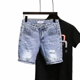 Männer Sommer Blau Denim Shorts Marke Rotten Taschen Koreanische Fi Dünne Gerade Breite Bein Bettler Jeans Shorts 92Fe #