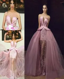 Pink Appliked Pearls Lace Pitroskirt Abendkleider Falten peplum formelle Partykleider Middle East Abend Kleider tragen Meerjungfrau Pro5045953