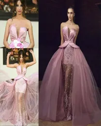 Abiti da sera in pizzo di perle con appliqued rosa abiti da festa formali peplo abiti da sera medio -orientale indossano sirena pro5045953