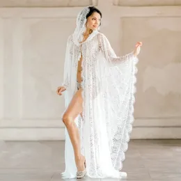 أمومة POGARATION PROP Long Lace Dress Cape Boho Po Maternity Po Shooting Dress See من خلال فستان الحمل الدانتيل 240315