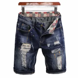 rippad patch korta jeans män 2023 sommar raggedy fem cent tiggare denim byxor brittisk stil högkvalitativ trend mäns jeans a0xr#