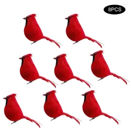 Decoração de festa 8 pcs penas vermelhas pássaros artificiais realistas clipe bonito na árvore de Natal ornamento casamento casa