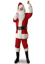 Взрослый костюм Санта-Клауса, плюшевый костюм отца, нарядная одежда, рождественский реквизит для косплея, мужское пальто, брюки, пояс с бородой, шляпа, Рождественский комплект7056481