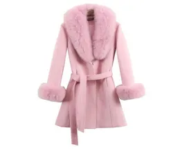 Donne039s lana miscele Yuey 2021 Women Furn Coat Binnee Mid Long Long Long Long Big Collar Bellissimo Magro Rosso Pink Whit8041216